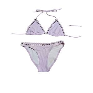 Victoria's Secret Pink and brown dashed bikini with scalloped edge, size small